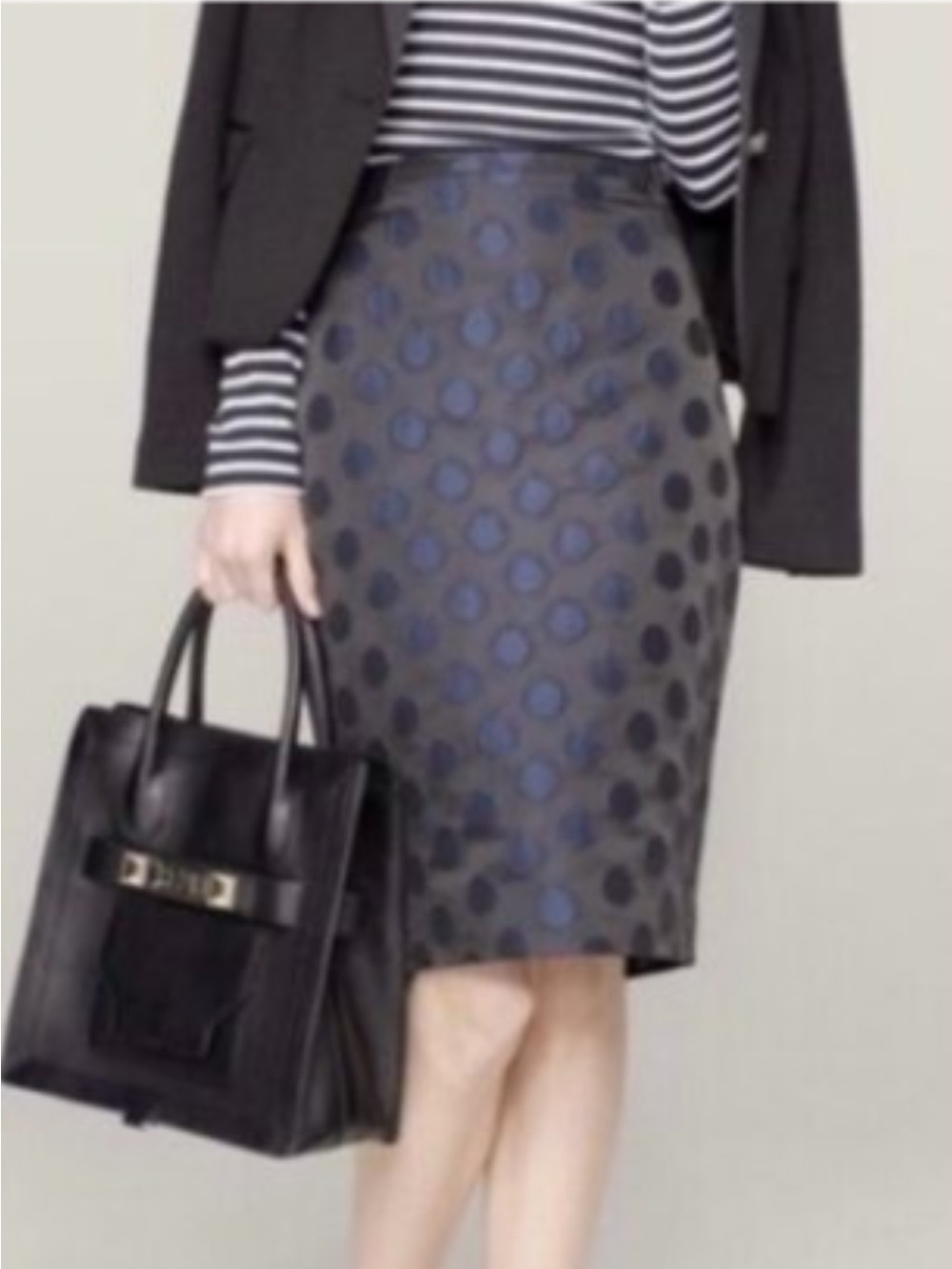 J. Crew Satin Jacquard Black Blue Polka Dot Pencil Skirt - Women's Tailored, 12